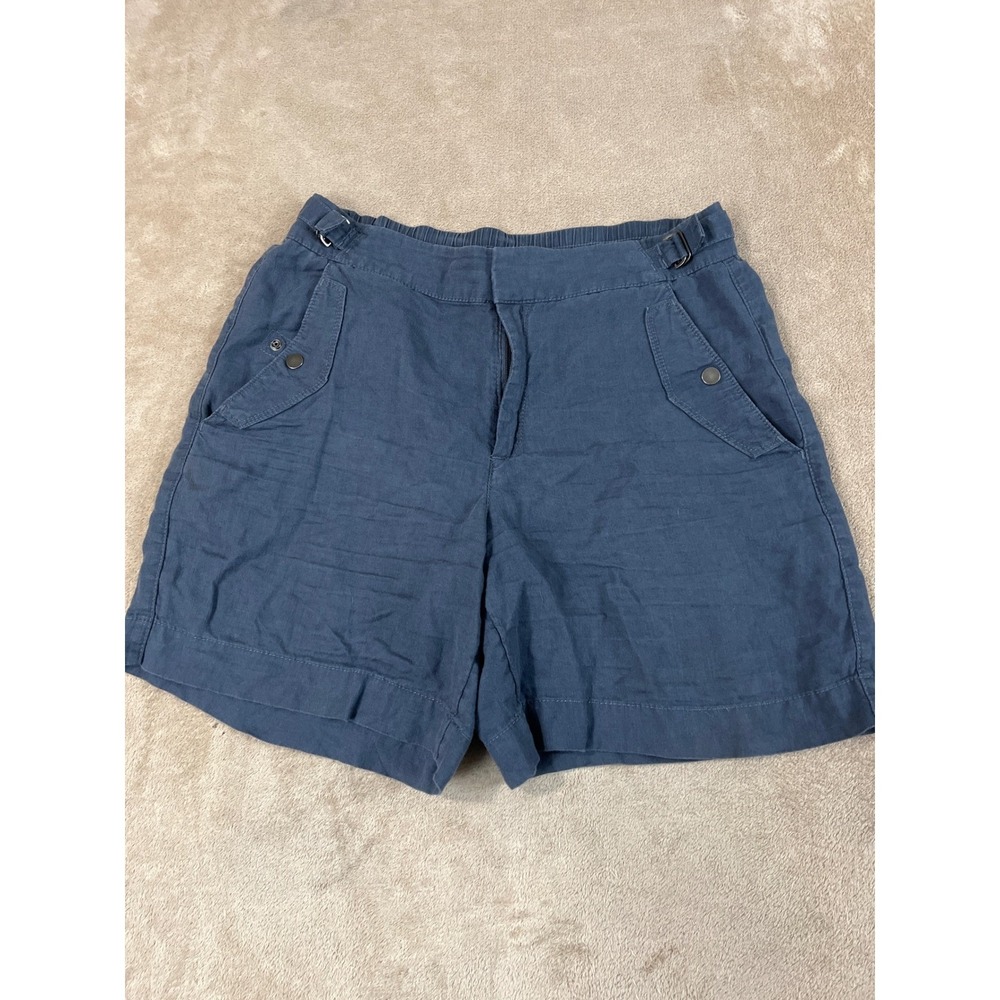Athleta Voyager Shorts Women's 8 Navy Blue Linen Casual Breathable Zip Up EUC